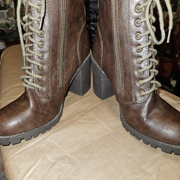 Soda Women Chunky High Heel Combat Army Military Riding Boots Booties Dark Brown - Picture 6 of 8